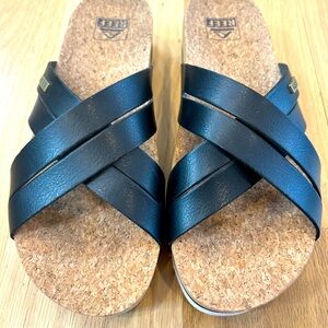 Reef Kaia Criss-Cross Slide Sandals-Black- Size 9